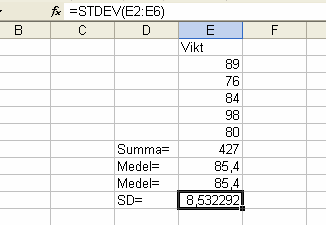 medelvärde och SD uppgraderas automatiskt.