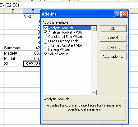 3.2 Mer deskriptiv statistik (Data Analysis) Excel erbjuder även ytterligare ett alternativ för att producera deskriptiv statistik.