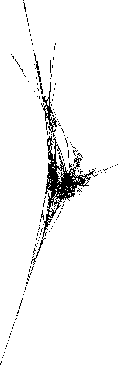 Figur 5: MC 2:s nätverk avseende misstänkta brott och medmisstänkta i fyra steg. Avser tiden 19950101-20040701. n=3460 I grafen ovan ser vi ett sammanhållet nätverk.