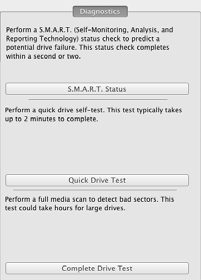 3. Klicka på Diagnostics (Diagnostik) för att visa dialogrutan Diagnostics (Diagnostik): 4. I dialogrutan Diagnostics (Diagnostik) klickar du på knappen för det test som du vill köra: S.M.A.R.T.