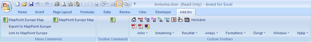 Nytt i Invest for Excel 3.4 Excel 2007-version... 1 Menyer och verktygsfält i Excel 2007... 1 Lägg till/ta bort specifikationsrader... 2 Fortsätt gammal avskrivningsplan / överför bokföringsvärde.