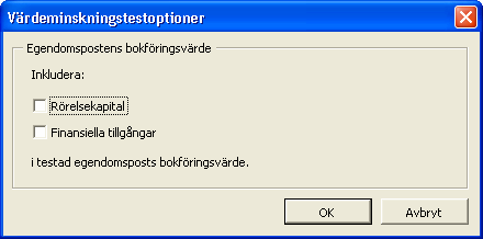 Värdeminskningstestoptioner Rörelsekapital och finansiella tillgångar kan tas med i the testad