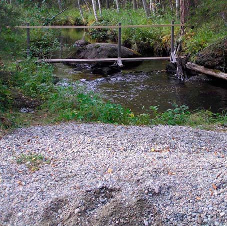 Figur 6. Lekgrus framkört med dumper färdig att läggas ut i Tuggenbäcken, Västerbotten, för hand.