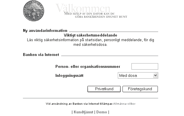 Empirisk grundning: etjänster med fokus på tjänsteleverantör kund Figur 8.15. Inloggning till Sparbanken.se Figur 8.16.