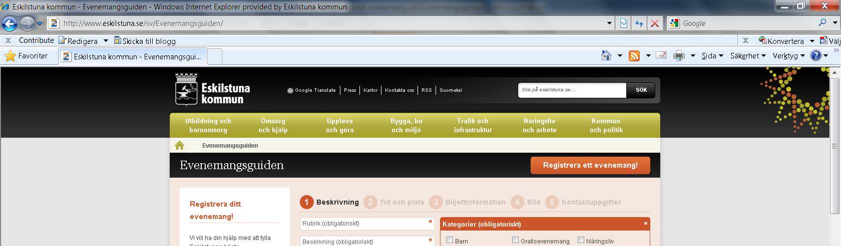 och plats) i registreringsformuläret.