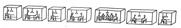 Skiften i hushåll och bostad Figur 21. Flyttningar i ett livsloppsperspektiv. Den näst sista lådan där föräldrarna bor kvar efter att barnen flugit ut illustrerar s.k. empty nests ( tomma reden ).