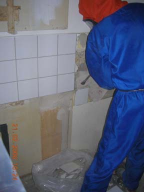 I samband med en stamrenovering av lägenheter, böt man ut mattor som var limmade med asbestlim.