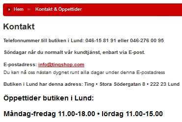 Bild 13 Tingshop: kundtjänst och kontakt.