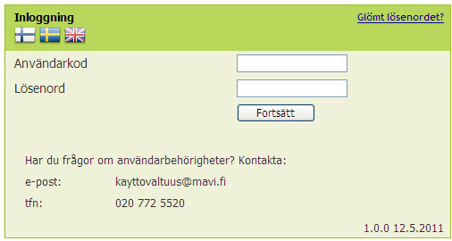 3 Inloggning i tjänsten Skriv användarkoden och lösenordet och klicka på Fortsätt. Om du har glömt lösenordet, välj då Glömt lösenordet? 3.