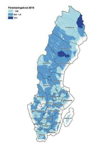 Källa: Försörjningskvoten i olika delar av Sverige scenarier till år