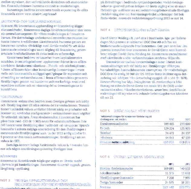 DGC One AB - 556624-1732 AFISREDOVISNING / NO -1E11, NONCE 14Ni N OCH MODERBOLAGE1 mellan styrelsen, den verkstallande direktaren och ekonomichefen. Finansfunktionen hanteras centralt av moderbolaget.