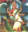 Kungakrona, spira Böcker, veena, Apa radband, konst Saraswati: Saraswati, kunskapens och vishetens gudinna, hennes attribut markerar att gudinnan hör ihop med lärdom (böcker), konst,