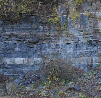 GEOLOGIGUIDE Stenbrottet vid Skultorp. Merparten av sektionen utgörs av Ulundaformationens ler- och siltstenar.