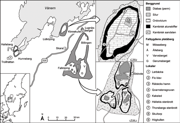 GEOLOGIGUIDE Karta över Västergötland med platåbergens utbredning.