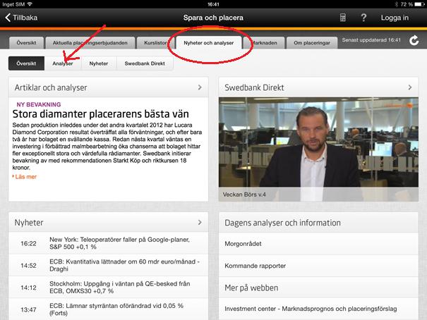 1 Artiklar och analyser (nättidning om sparande) Välj fliken Nyheter och