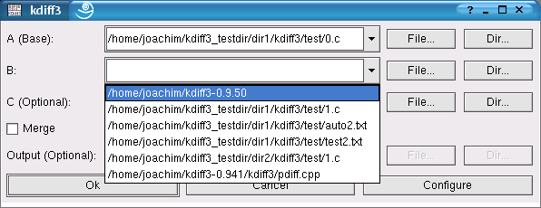 Dialogrutan Öppna Eftersom många indatafiler måste kunna väljas, har programmet en särskild öppningsdialogruta: Öppningsdialogrutan tillåter att filnamnen redigeras för hand, att en fil väljes via