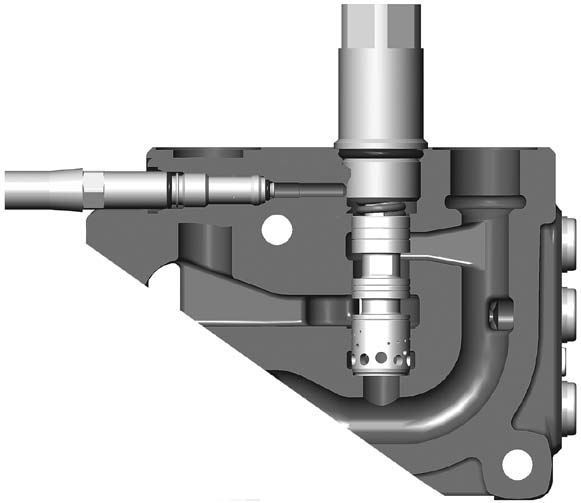 Insatsen har en återfyllnadsfunktion som medför att olja, vid undertryck i pumpkretsen, kan strömma från tankkanalen till pumpkanalen. Ventilen är avsedd för inloppssektion 2 [15].