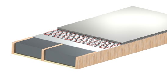 Gjutning på träbjälklag Keramisk beläggning Gjutning på plywood-/spånskivor Betonggolv på befintligt träbjälklag kan utföras med eller utan golvvarme i en bygghöjd på min. 45 mm, vid en yta på max.