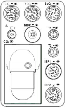 Anslutning för EKG-kabel 7. Anslutning för SpO 2 -kabel 8.