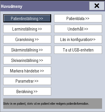 3.7 Använda huvudmenyn Du öppnar huvudmenyn genom att välja snabbtangenten [Huvudmeny] eller den fasta tangenten på framsidan av monitorn.