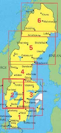 Sverige Bil & Turistkartan 1 Södra Götaland 1:250.000 9789113059013 2 Västra Svealand 1:250.000 9789113052861 3 Östra Svealand 1:250.000 9789113052878 4 Norra Svealand/Södra Norrland 1:250.