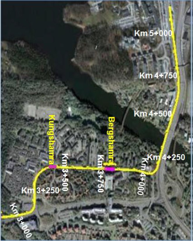 41(59) Alternativ Björnstigen Figur 0-6. Översiktsbild av sträckan Kungshamra Danderyds sjukhus, alternativ Björnstigen. Alternativ Björnstigen viker av norrut strax efter km 3+000.