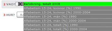 Nu hittar du bara variabler som är kopplade till sökordet koldioxid. Välj nu en variabel. I detta exemplet har vi valt koldioxid, CO2 utsläpp i kiloton (kt) 2004.