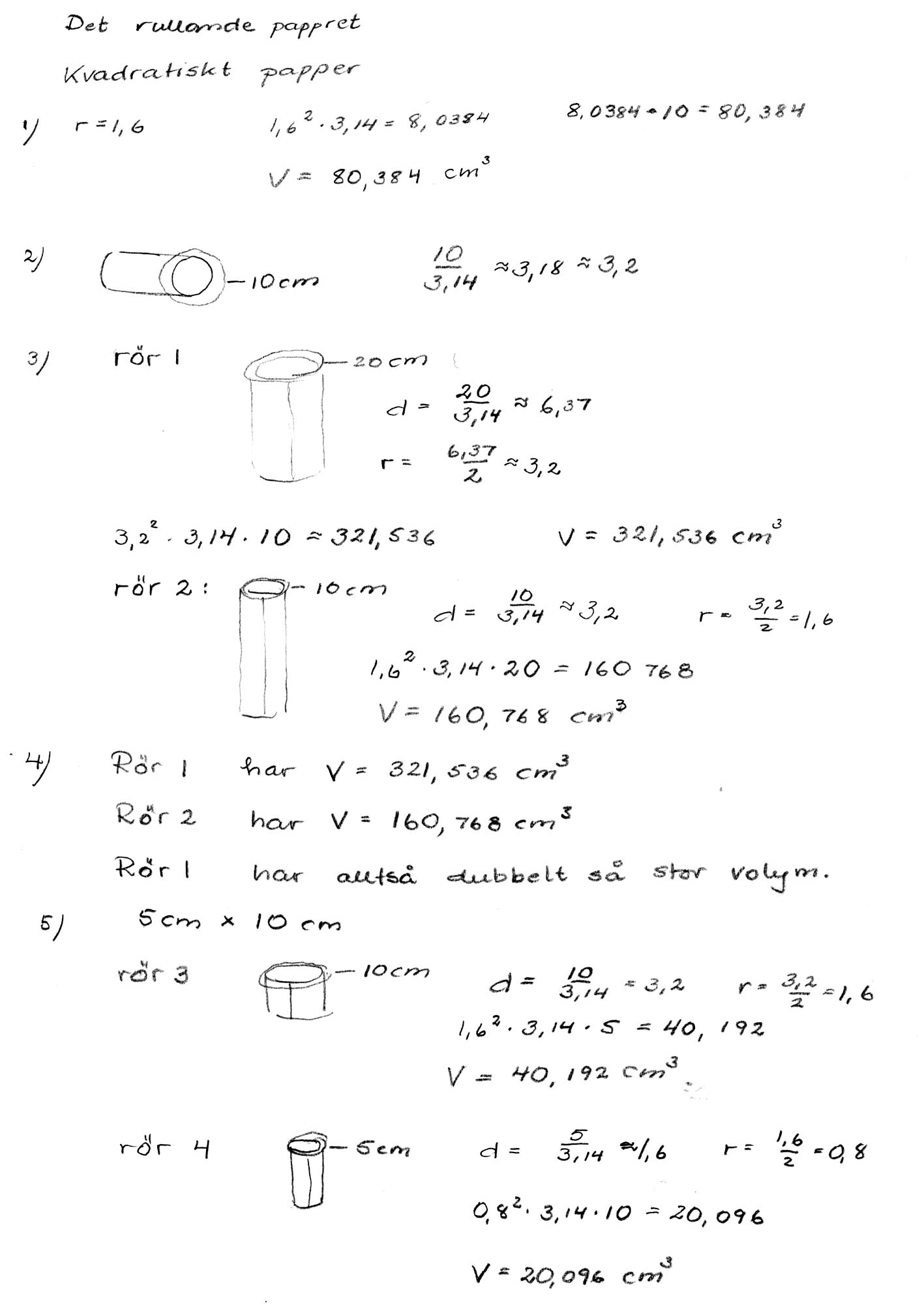 Bedömning Kvalitativa nivåer Poäng Motivering Metodval och genomförande 1/2 Matematiska resonemang Redovisning och matematiskt språk 1/3 Eleven för ett resonemang om varför förhållandena av volymerna