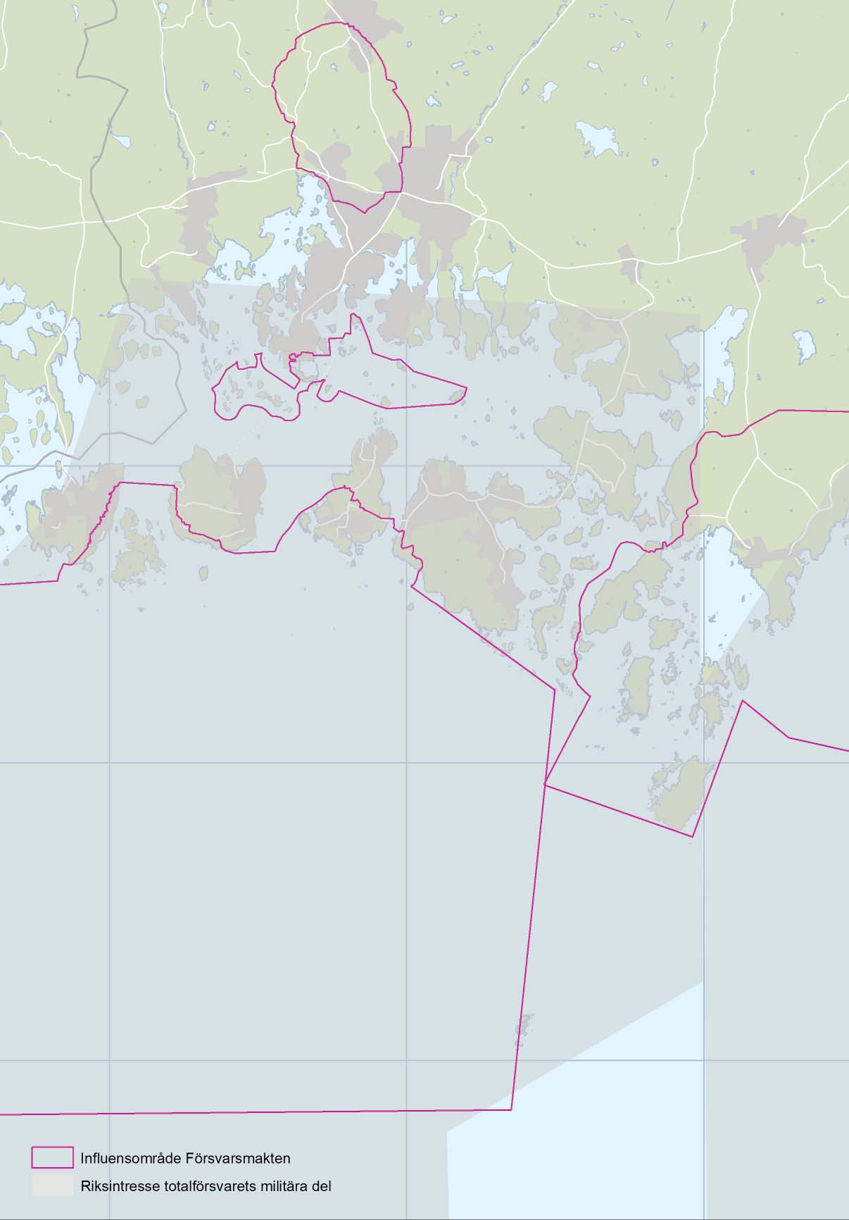 Möcklö Senoren Hasslö Aspö Tjurkö Sturkö Torhamn Ytterön/ Östra Hästholmen Inlängan Långören Ungskär Stenshamn/ Utlängan Riksintressen för Totalförsvarets militära del och dess omgivningspåverkan.
