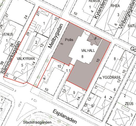 Detaljplanen möjliggör för en mindre ny byggnad mot Mellbygatan om ca 80-160 kvm BTA i ett till två plan. Denna föreslås inrymma komplementutrymme med förråd samt ev. lägenhet på plan 2.