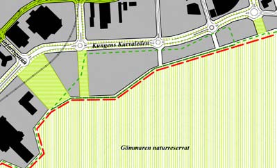 2.10 Ändrad gräns för Gömmarens naturreservat Kungens kurva gränsar i söder till Gömmarens naturreservat.