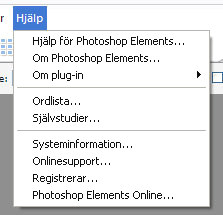 Sidan 2 av 5 Övn 1 Inbyggd hjälpfunktion i Photoshop Elements När programmet är öppet finns det en mycket utförlig hjälpfunktion under meny-ordet Hjälp och Självstudier.