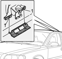 Start och körning Last på taket Kontrollera att takräcket sitter fast ordentligt. Kontrollera regelbundet att rattarna är ordentligt åtdragna. Passa in styrhålen (1) på styrtapparna.