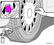Hjul och däck Byte av hjul Losstagning av hjul Om ett hjul måste bytas på trafikerad plats, kom ihåg att sätta ut varningstriangeln. Reservhjulet ligger under plastbaljan i lastutrymmet.