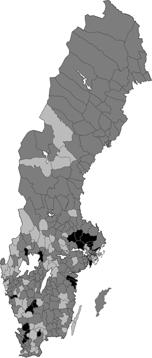 Kommuners agerande på utbudssidan SOU 2014:21 Diagrammet nedan illustrerar var i Sverige de kommunala stadsnäten respektive de privata stadsnäten återfanns 2014.