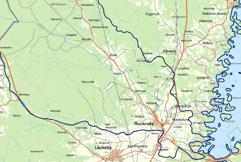 Omfattning Snärjebäcken karterades från mynning i uppströms riktning till gräns för Nybro kommun. Sträckan var 22 km. Kartan nedan visar biotopkarterad sträcka. Figur 3.