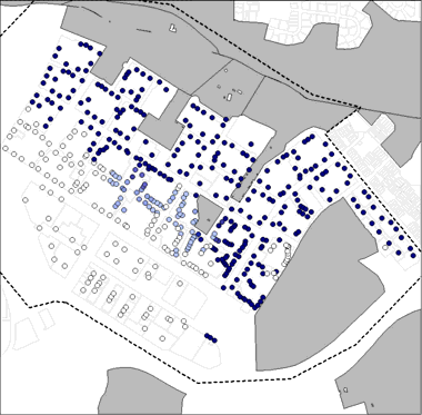 Räckvidden har satts till 300 meter, viktningen av ytor har skett för varje axialsteg.