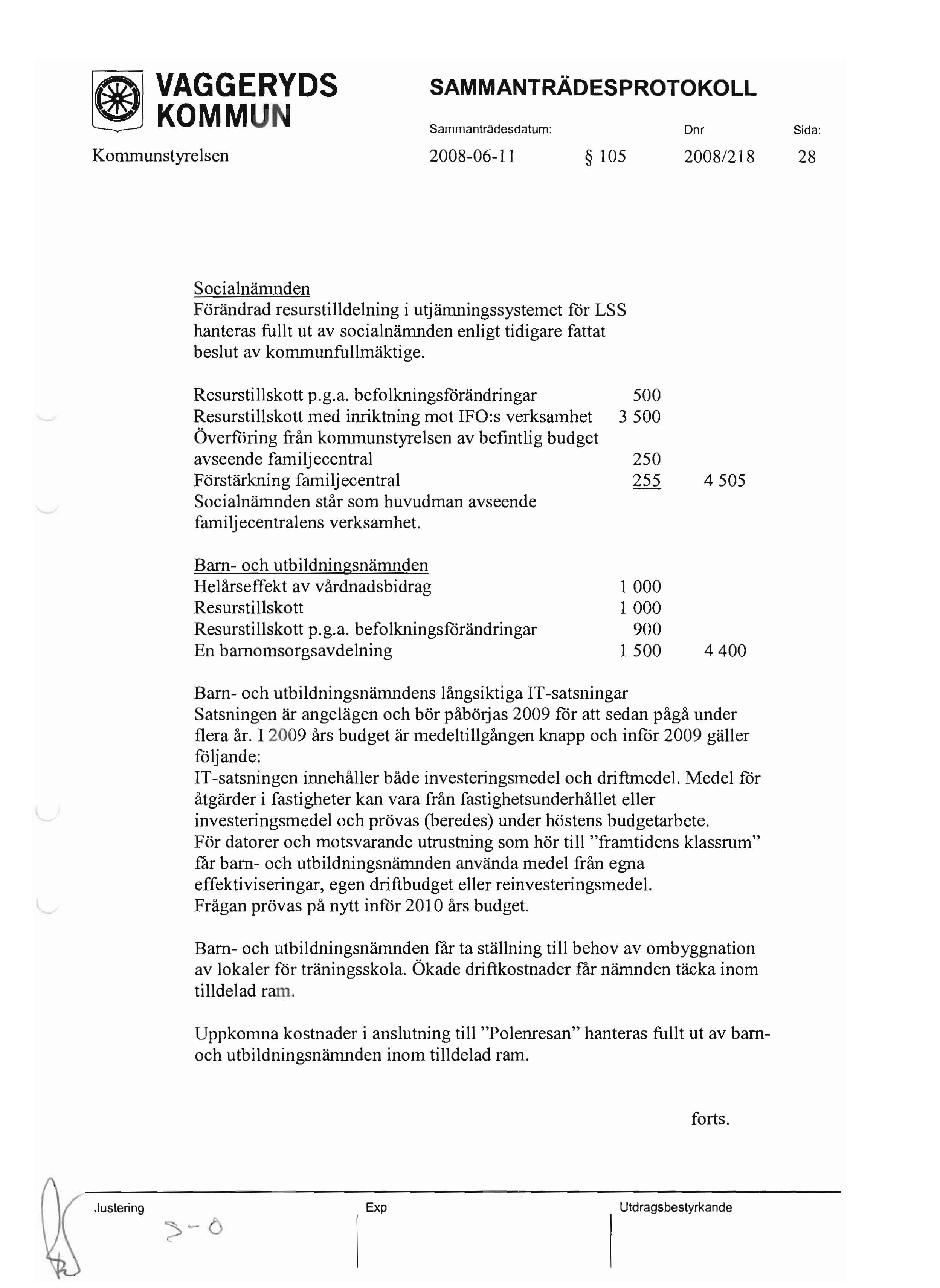 ~ KOMMU Sammanträdesdatum: Dnr Sida: Konununstyrelsen 2008-06-11 105 2008/218 28 Socialnämnden Förändrad resurstilldelning i utjämningssystemet för LSS hanteras fullt ut av socialnämnden enligt