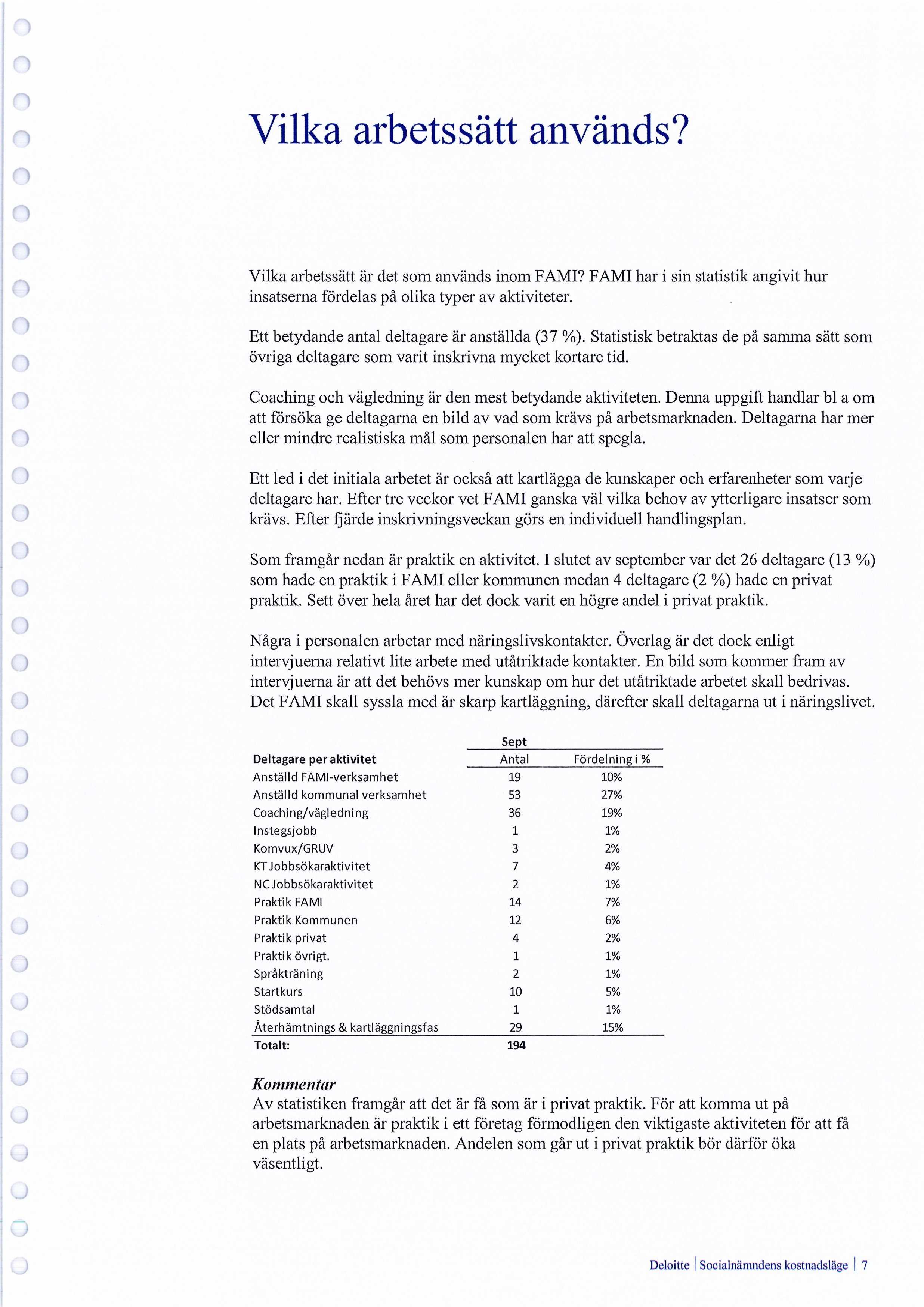 Vilka arbetssatt anvands? Vilka arbetssatt ar det sm anvands inm FAMI? FAMI har i sin statistik angivit hur insatserna frdelas pa lika typer av aktiviteter.