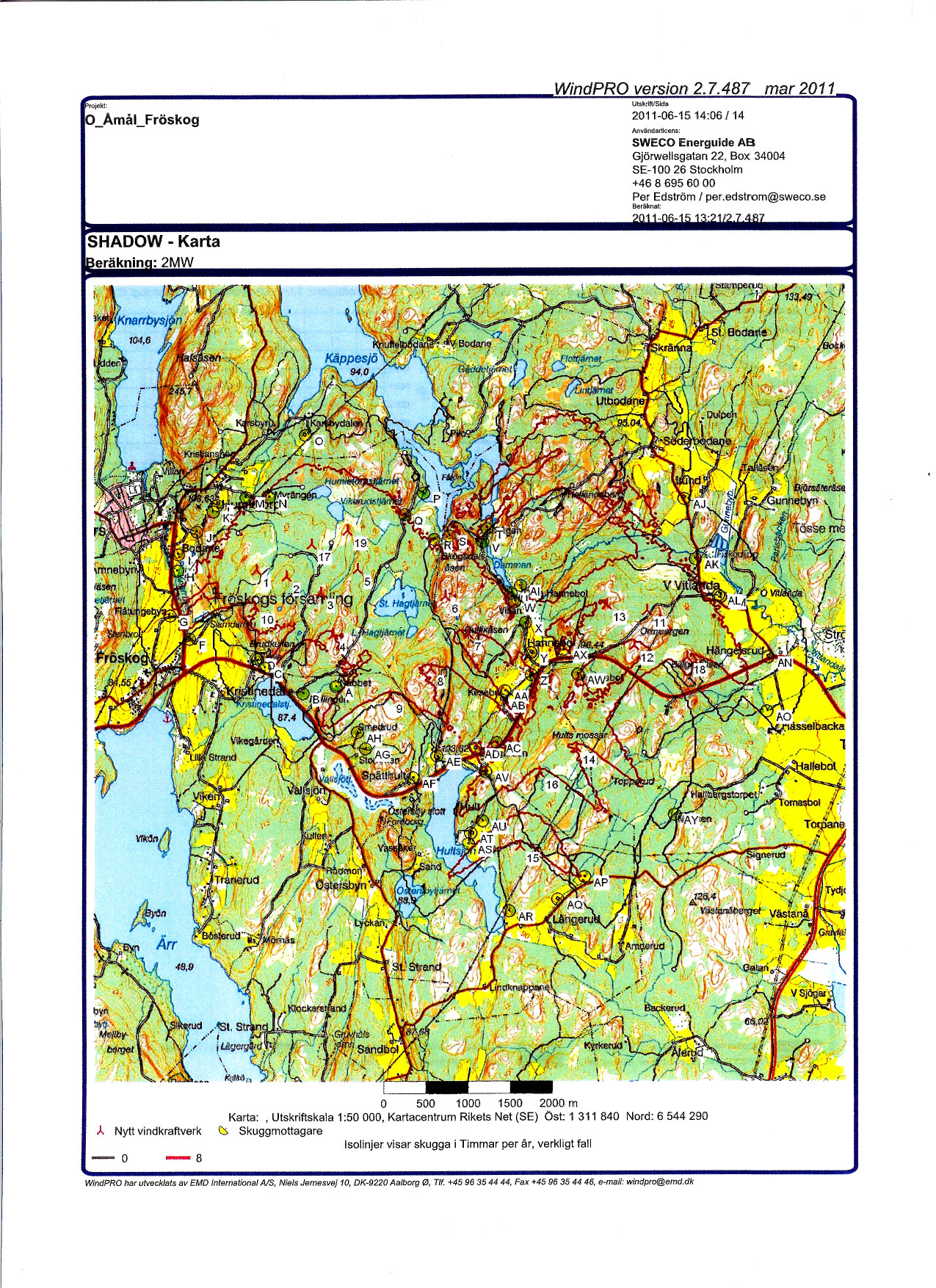 iekt: WindPRO version 27487 mar 2011 Utskrift/SIda 20110615 14:48/1 AnvAndarUcens: SE100 26 Stockholm Per Edström / peredstrom@swecose Berlknat: SHADOW Huvudresultat eräknin : 3MW Antaganden för