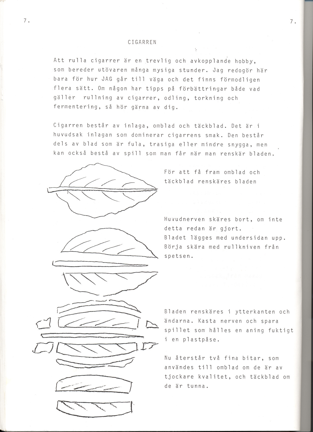 7. 7. CIGARREN Att rulla cigarrer ar en ctrevlig och avkopplande hobby, sam bereder utovaren manga mysiga stunder. Jag redogor har bara for hur JAG gar till vaga och det finns formodligen flera satt.