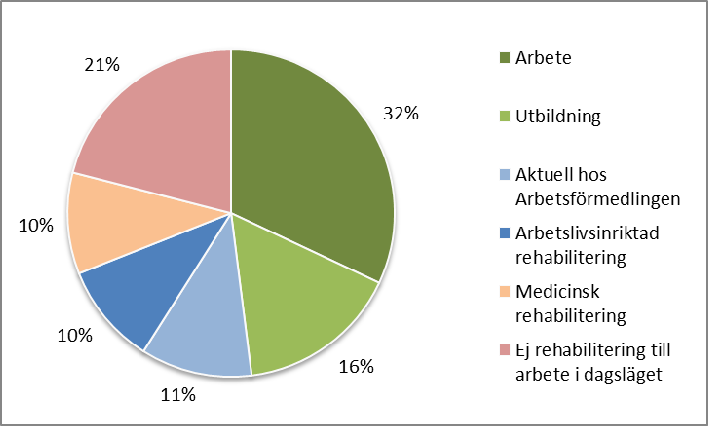 Sida: 18 av 30 arbetsmarknadspolitiskt program. För övriga 31 procent är arbetslivsinriktad rehabilitering inte aktuell i dagsläget.