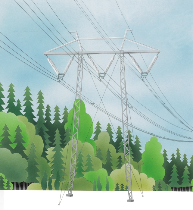 ISOLERING Luftledningen isoleras från de jordade stolparna med glas- eller porslinsisolatorer. Luften fungerar också som elektrisk isolering av ledningen och den utgör samtidigt kylmedel.