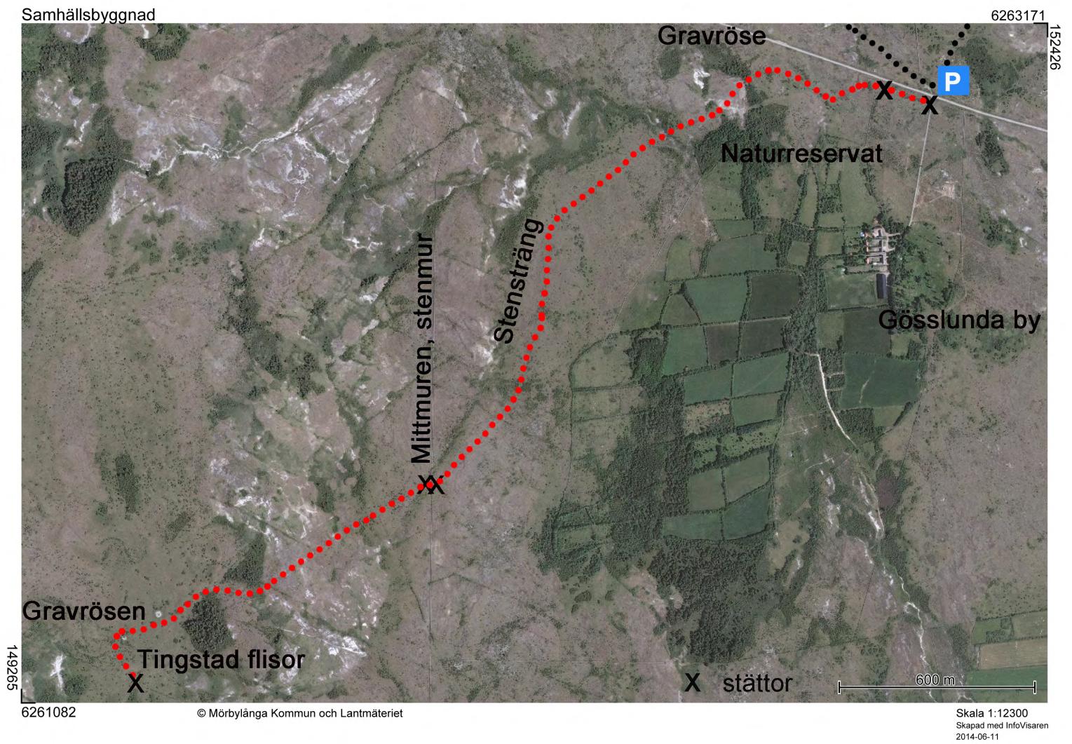 Gösslunda parkering Tingstad flisor Avstånd: ca 3,5 km Vid parkeringen, korsa landsvägen och passera stättan.