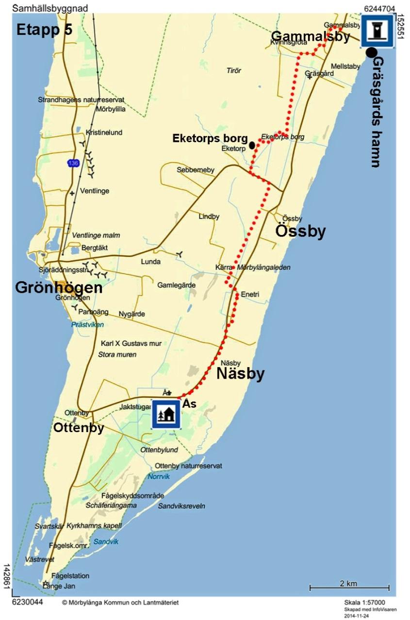 Etapp 5. Gammalsby Ottenby (vandrarhemmet) ca 12 km Efter att ha korsat landsvägen, fortsätt på den pittoreska bygatan genom Gammalsby som strax leder in i nästa by, Mellstaby.