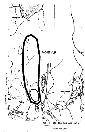 Figur 1. Bild från kartbilagan till de lokala föreskrifterna för Gagnefs kommun. Kartan visar skyddsområdet för vattentäkten i Gagnef samt brunnsområde (Gagnefs kommun, 2002).