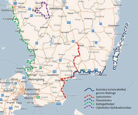 Översikt av de cykelleder som kan länkas ihop till ett ledsystem i södra Sverige.