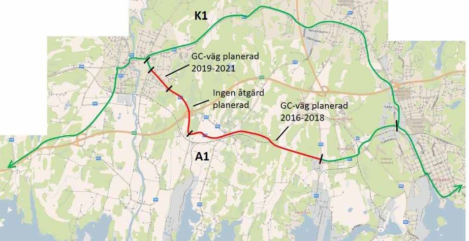 Sträcka K1: Kommungränsen Sölvesborg/KarlshamnMörrumAsarumKarlshamn C Sträcka Vägtyp/ Längd ÅDT SDT Hastighet Trafik Bekvämvägnr (m) (bil/ (upp (km/h) säkerhet lighet