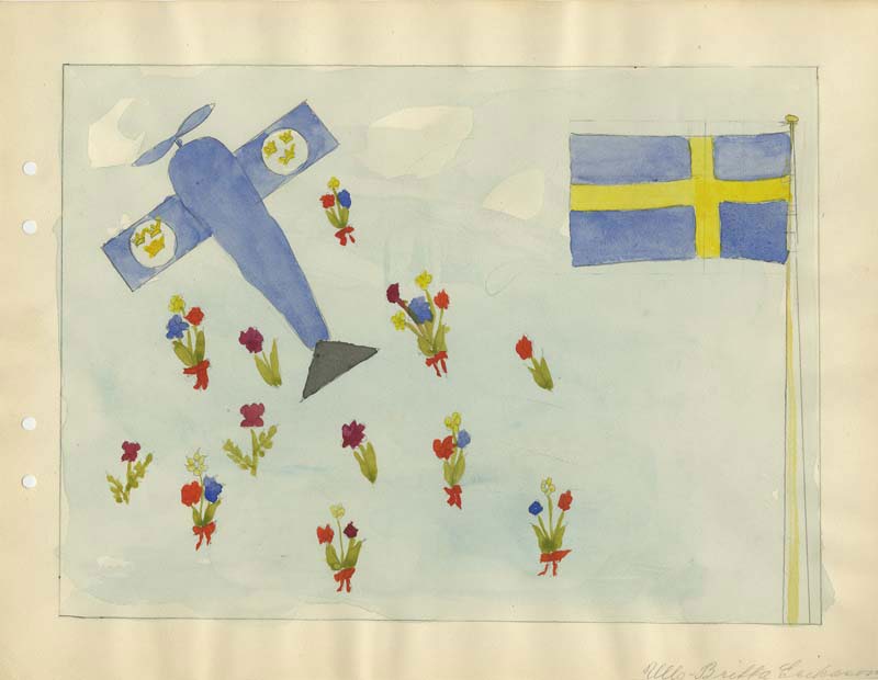 Nationella Symboler Genom tiderna Av Inga Larsson 1942. Ur Gustaf Fahlanders samling (1989:027). Svenskt barnbildarkiv.