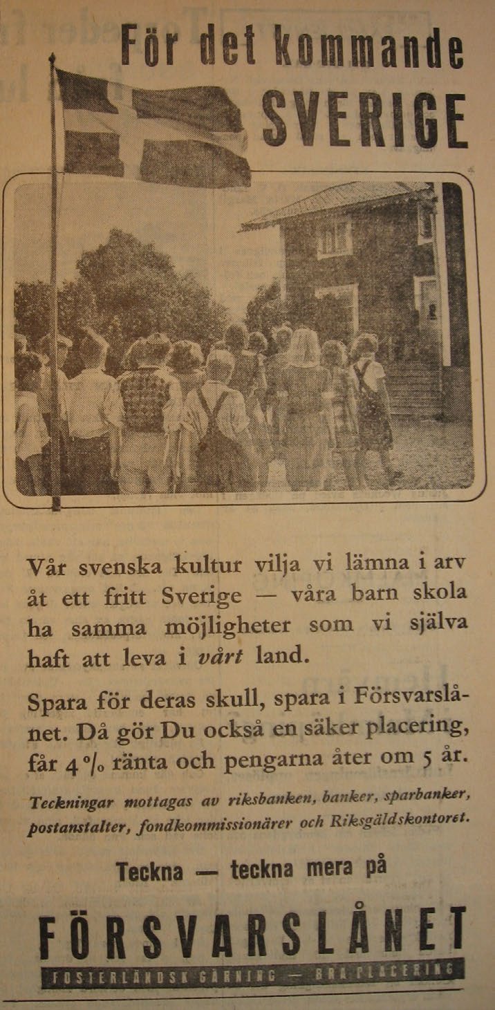 För det kommande Sverige. Sörmlandsposten 28/8 1940.